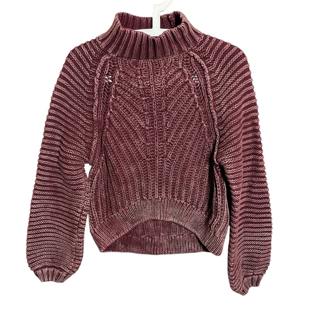 Free People Sweetheart Sweater Mock Neck Chunky Knit Balloon Sleeve Cotton